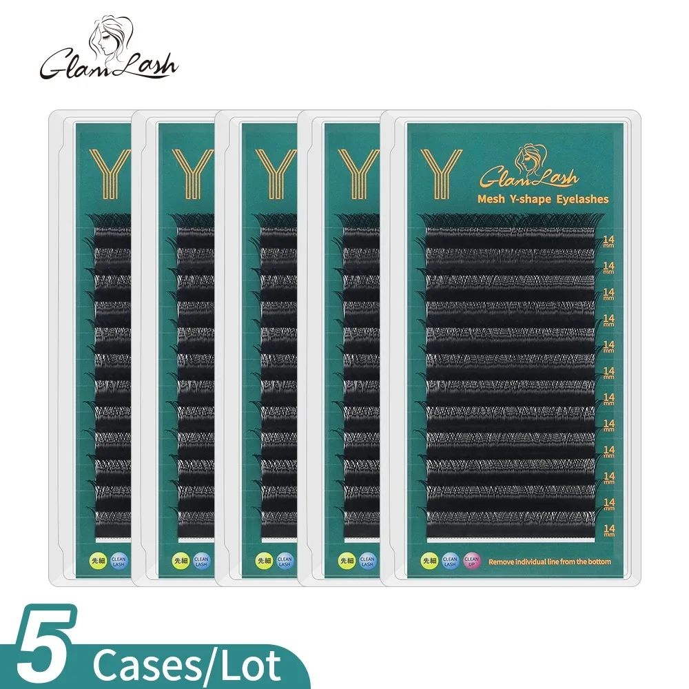 

Wholesale GLAMLASH 5/10Cases YY Individual 2d volume grafted eyelashes 0.07 8-14mm C/D Curl soft natural lashes extension