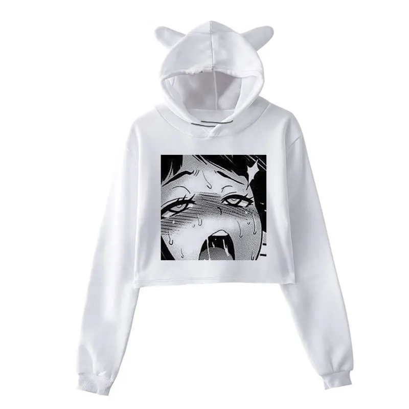 Harajuku Hoodie Women Bunny Print Japanese Fujiang Horror Comics Long Sleeve Sweatshirt Women Clothes Cropped Tops Punk Vintage