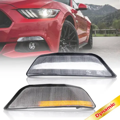 다이내믹 클리어 렌즈 LED 전방 방향 지시등, 캔버스, 포드 머스탱 2015 2016 2017 쉘비 GT350 GT500 앰버 + 화이트, 2 개