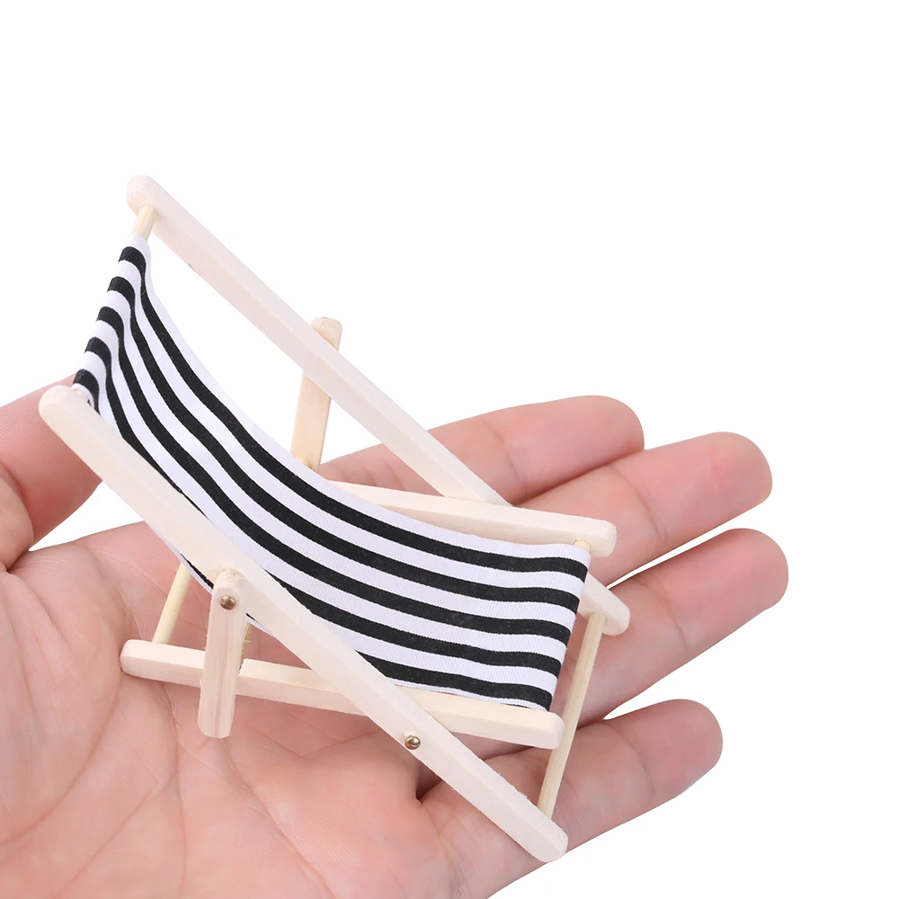 1:12 Scale DIY Foldable Wooden Deckchair Lounge Miniature For  Dolls Beach Chair Toys Garden Dollhouse Furniture Decor