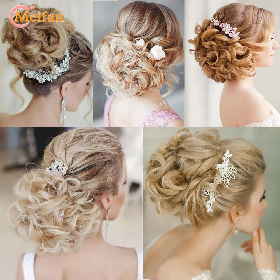 MEIFAN Synthetic Bride Messy Big Hair Bun Curly Chignon with Comb Clips in Hair Tail Cover Ponytail Extension Natural Fake Hair