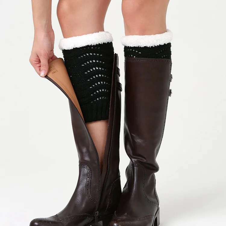 Gebreide Been Warmer Pluche Vrouwen Winter Korte Knie Cover Breien Verdikte Boot Sokken Manchetten Gehaakte Pure Kleur