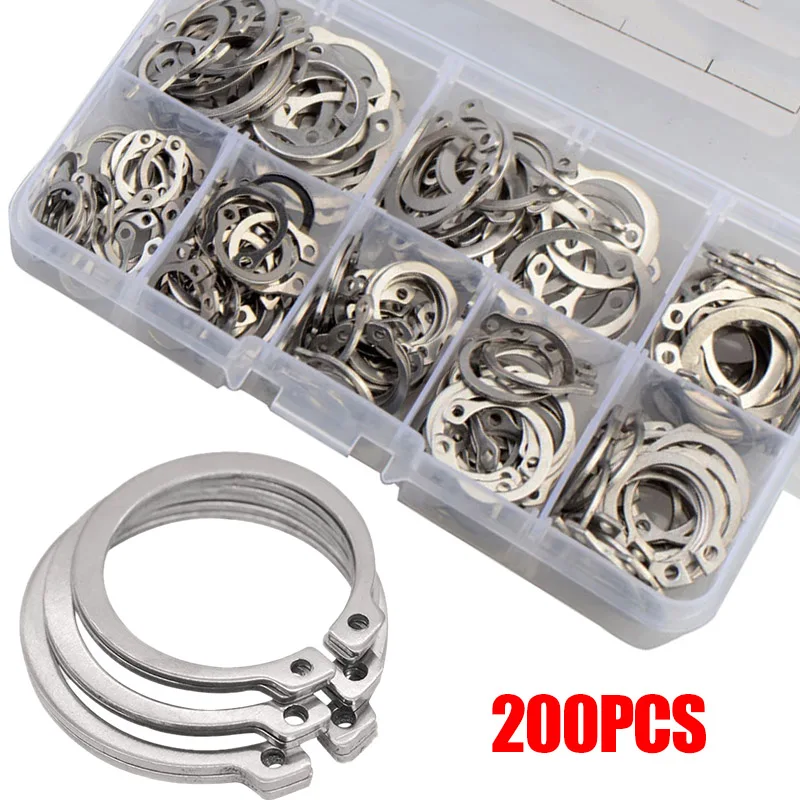 

200PCS Circlips for Shaft Assortment Kit C Type Retaining Circlip External Snap Ring GB894 Stainless Steel Clamp Spring M10-M18