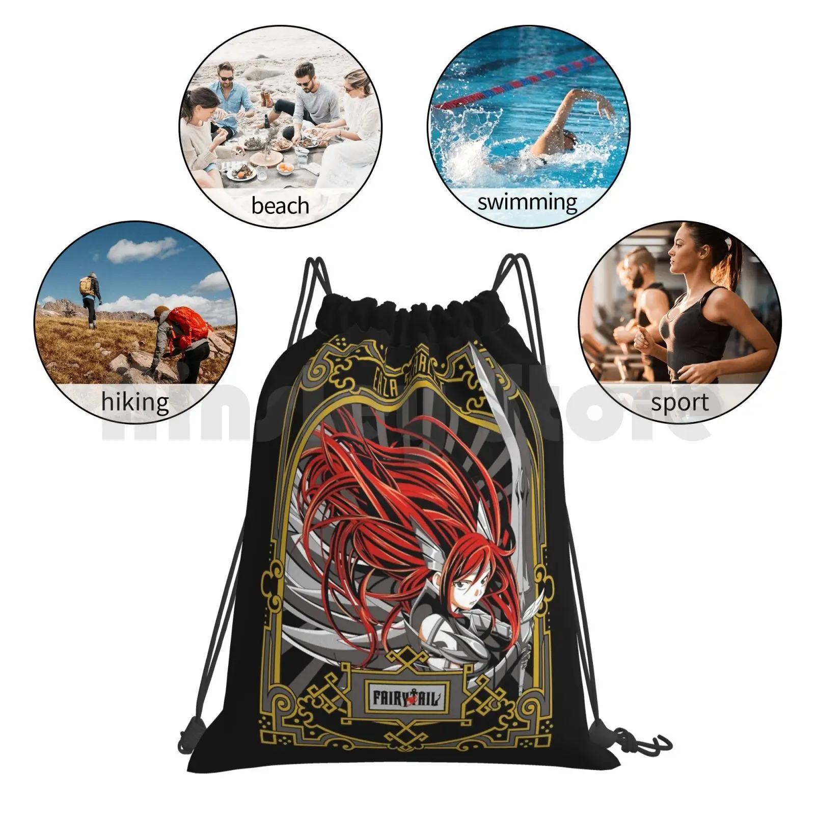 Erza Scarlet Backpack Drawstring Bags Gym Bag Waterproof Erza Scarlet Dragneel Anime Japan Cute Kawaii Ersa Scarlett