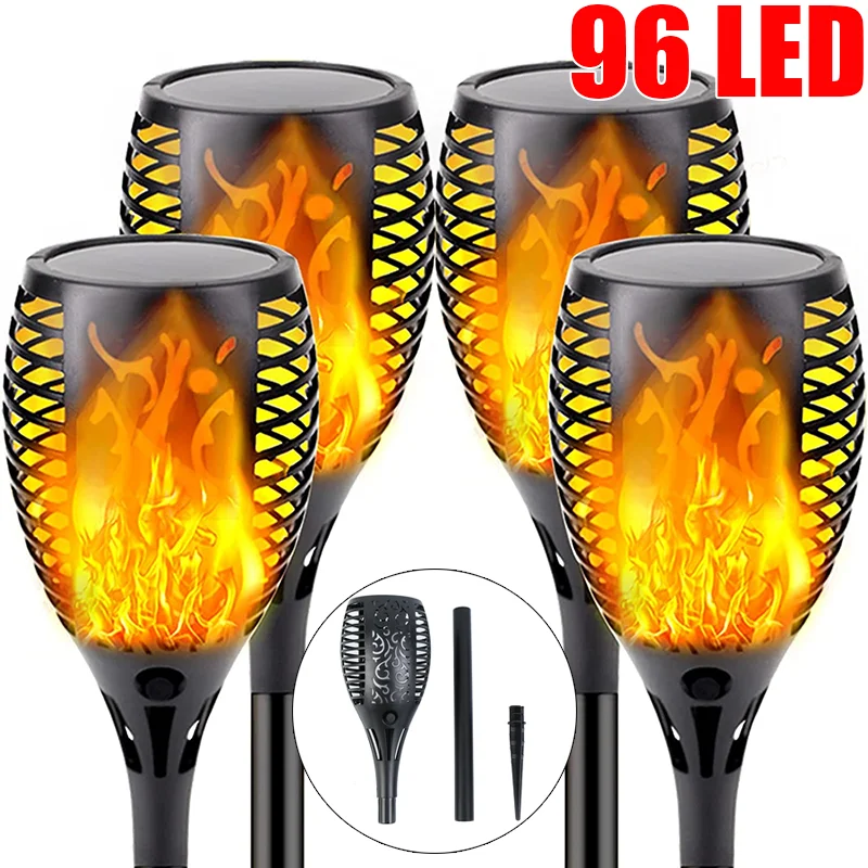 96 LED Solar SpotLights Outdoor Solar Flame Torch Light Waterproof Solar Lamp Flickering Landscape Lawn Lamp Garden Decoration