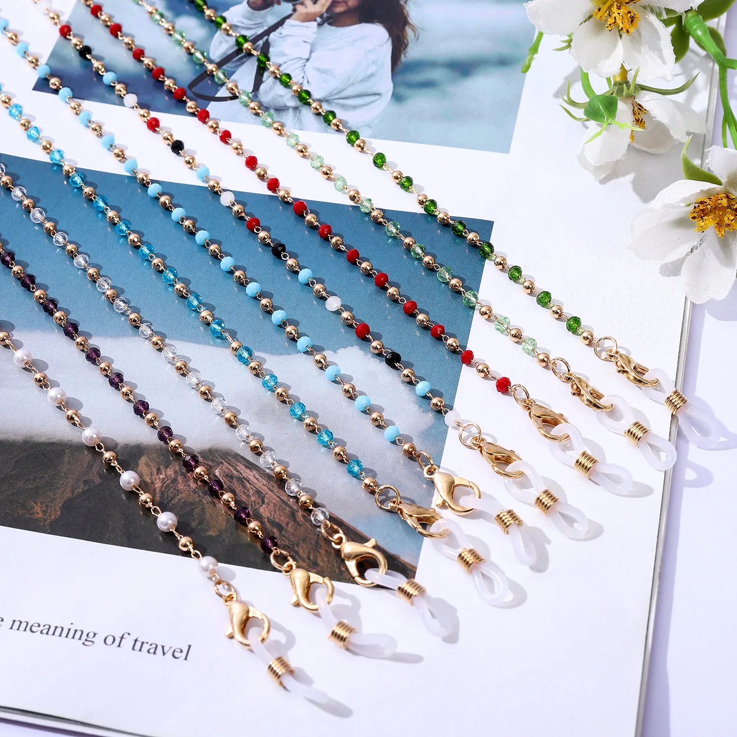 

New Fashion Simple Metal Crysyal Beaded Eyeglass Holder Cord Mask Strap Rope Hanging Neck Chain Unisex Reading Glasses Lanyard