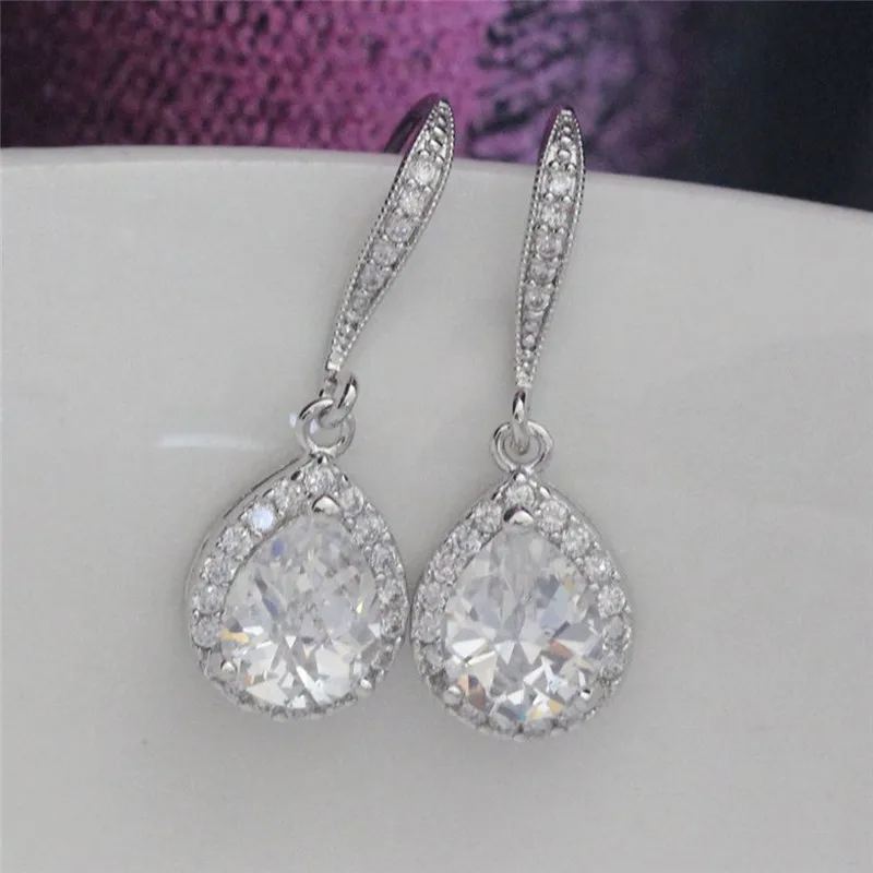 Huitan Classic Drop Earring for Women White/Blue/Purple CZ Stone Wedding Engagement Party Accessories Simple and Elegant Jewelry