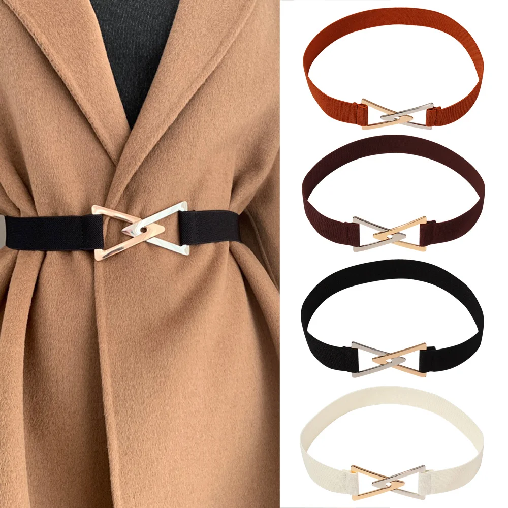 

Fashion 70cm Metal Triangle Buckle Belts Elastic Canvas Waistband Women Dress Overcoat Clothing Decoration Stretch Belts