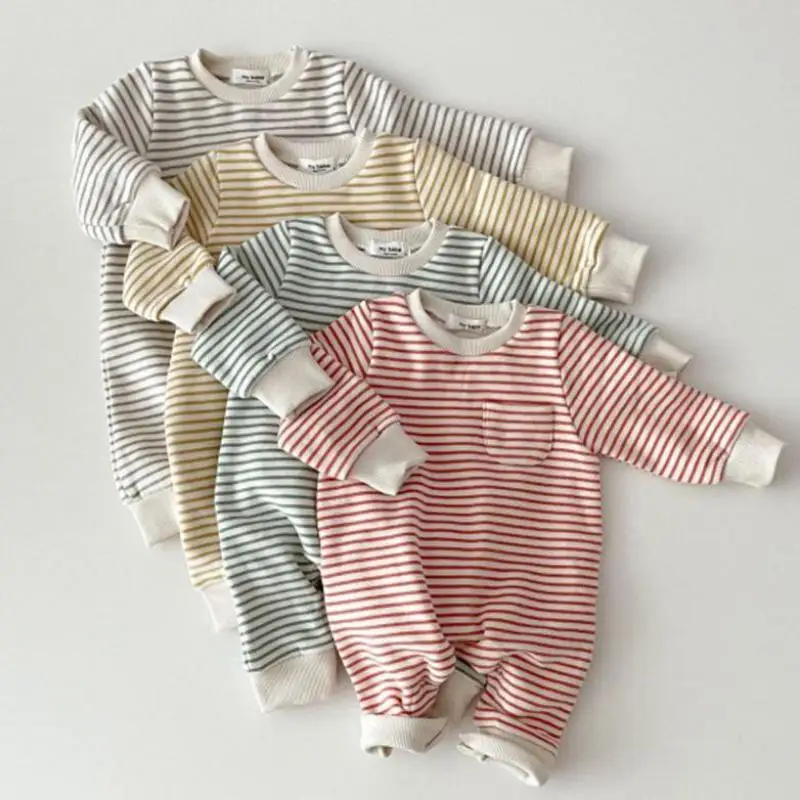 Newborn Baby Striped Romper Spring Infant Boys Girls Casual Jumpsuit Toddler Kids Fleece One-piece Babies Warm Winter Clothes