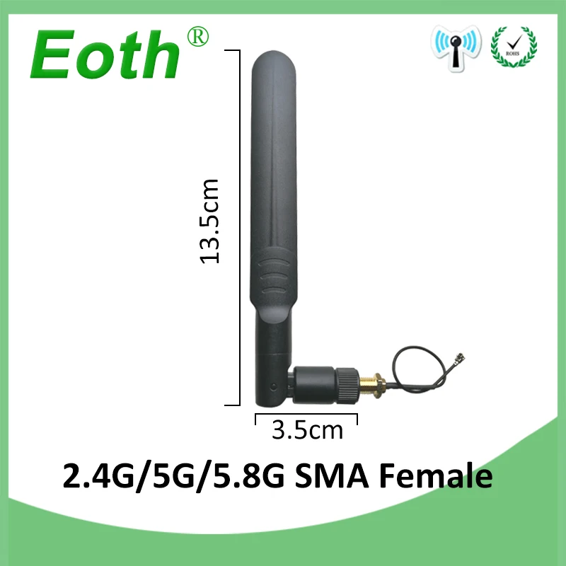 EOTH-antena de 2,4g 5,8g 8dbi sma hembra wlan wifi, enrutador de doble banda tp, antena de enlace IPX ipex1 SMA, Cable de extensión macho pigtail