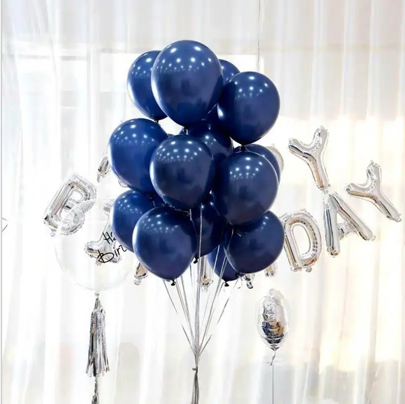 10pcs 12 Inch Luminous Blue Ruby Balloons Dark Blue Balloon Birthday Wedding Party Decor Valentine's Day Blue Latex Balloon