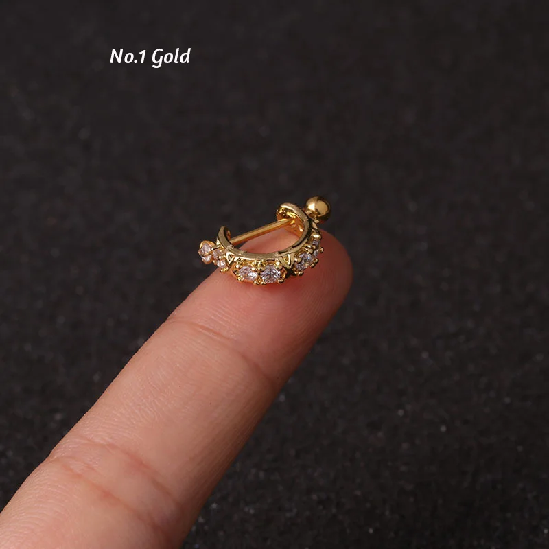 1Pc New Crown Cz Hoop Cartilage Huggie Earring Piercing  Helix Tragus Rook Daith Snug Conch Ear Piercing Jewelry 0.8x8mm