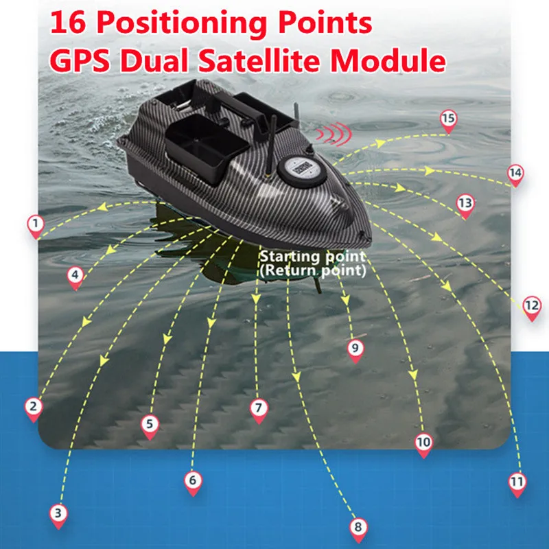 16GPS Remote Control Smart Return RC Sea Fishing Boat Independent 3Hopper Fixed Point Nesting 500M LCD Display RC Bait Boat Ship