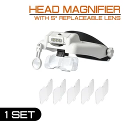 Magnifier Multi-functional Headband Loupe With 5 Replaceable Lenses Led Head Mounted Magnifying Glass Watchmaker Repair Tool