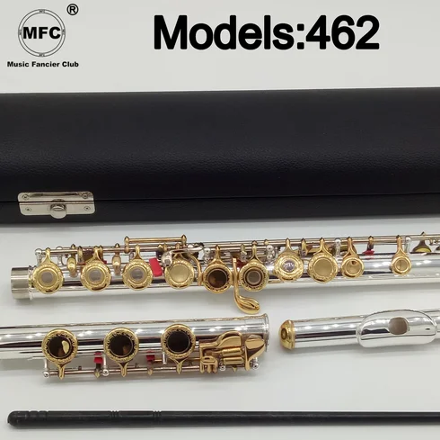 

Music Fancier Club Flute 462 Engraving Hand Carved Keys Gold Plating Flutes B Leg Open Holes 17 Gold Keys