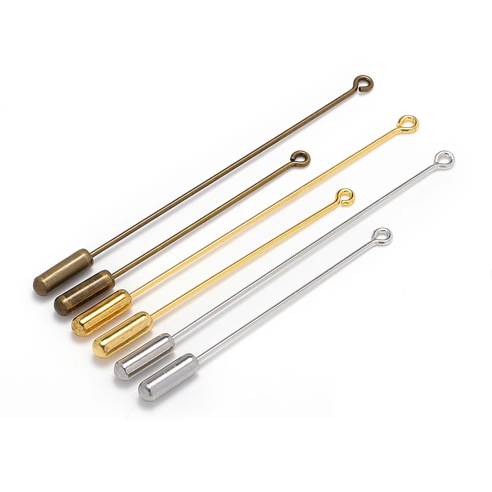 20pcs Safety Long Brooch Pins Gold/Antique Bronze Loop Eye Brooch Pin with Cap Stopper for DIY Jewelry Making Brooch Accessories