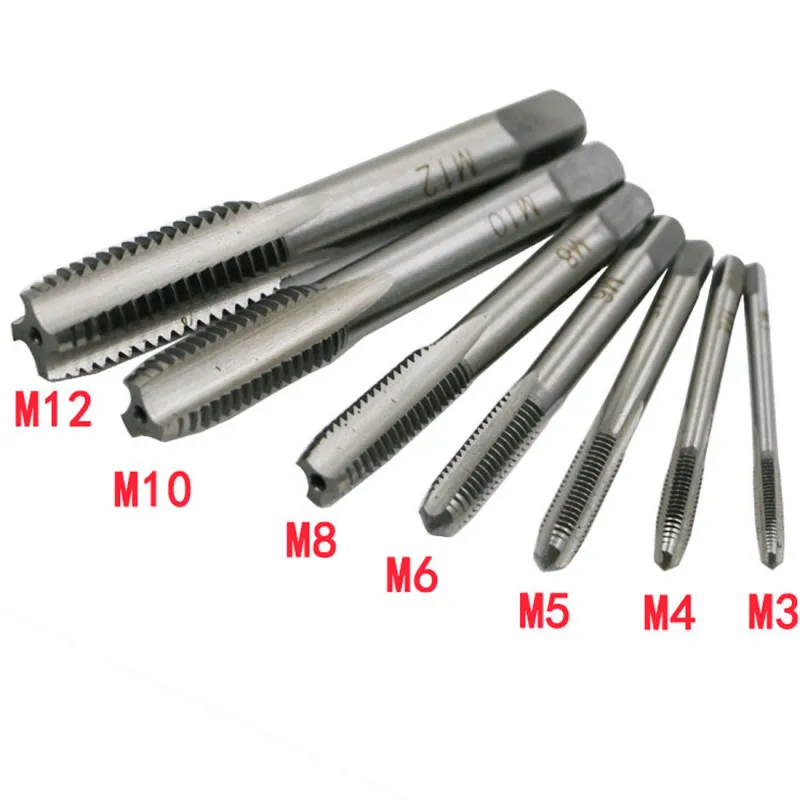 

7pcs M3 M4 M5 M6 M8 M10 M12 Bearing Steel Machine Spiral Point Straight Fluted Hand Screw Thread Hand Tap Drill Set Metric Plug