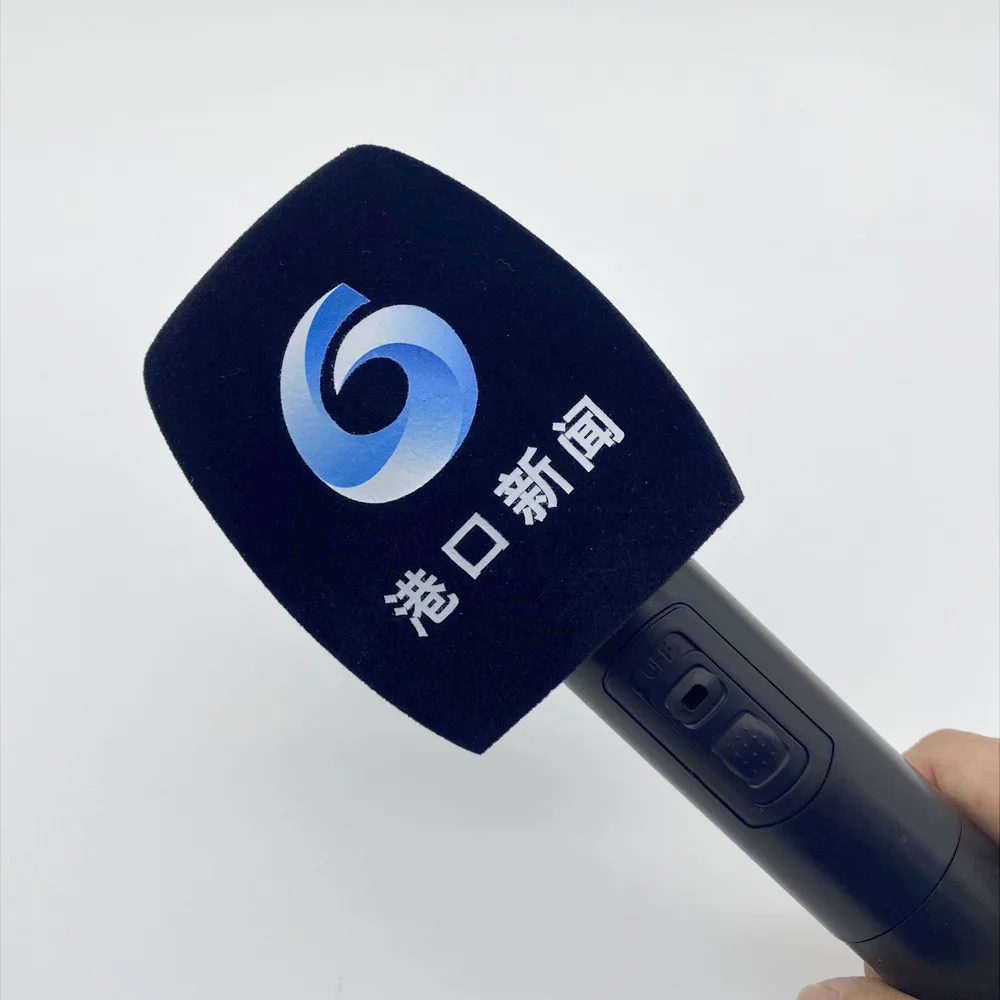 Flocking Mic Foam Printing Covers Customized Microphone Windscreen Logo Sponge Windsshield For TV Stations Reporters Interview