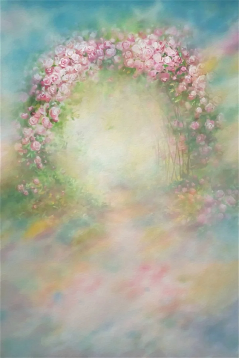Laeacco Watercolor Flowers Arch Door Baby Newborn Love Party Portrait Scenic Photo Background Photography Backdrop Photocall