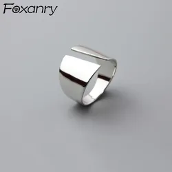 FOXANRY Minimalist Silver Color Wide Rings Vintage Accessories New Trendy Elegant Smooth Geometric Birthday Party Jewelry