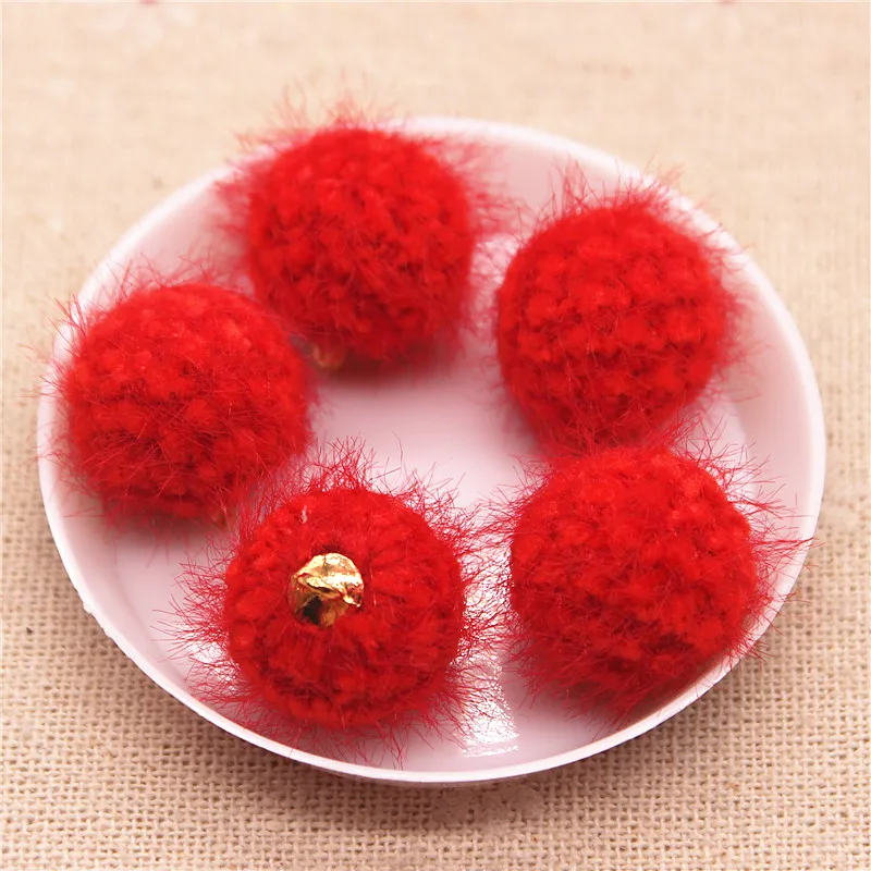 20pcs New 16mm Mix Colors Embossing Hairy Fabric Covered Round Bead Ball Pendant Home Garden Cabochon Crafts Jewelry DIY