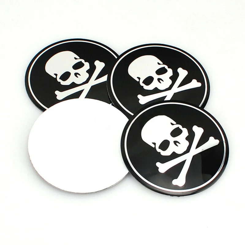 4pcs 56mm Skull Cover Car Steering Tire Wheel Rim Center Hub Cap Badge Decal Emblem Sticker Exterior Accessories Universal