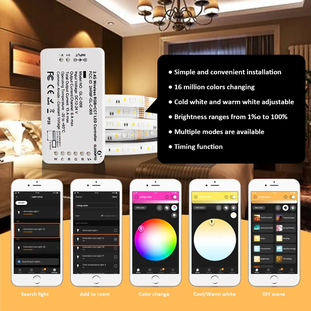 Gledopto Dc 12V 24V Rgbcct Rgbw Zigbee Smart Led Strip Controller Voice Control Werk Met Echo Plus Smartthings zigbee 3.0 Hub