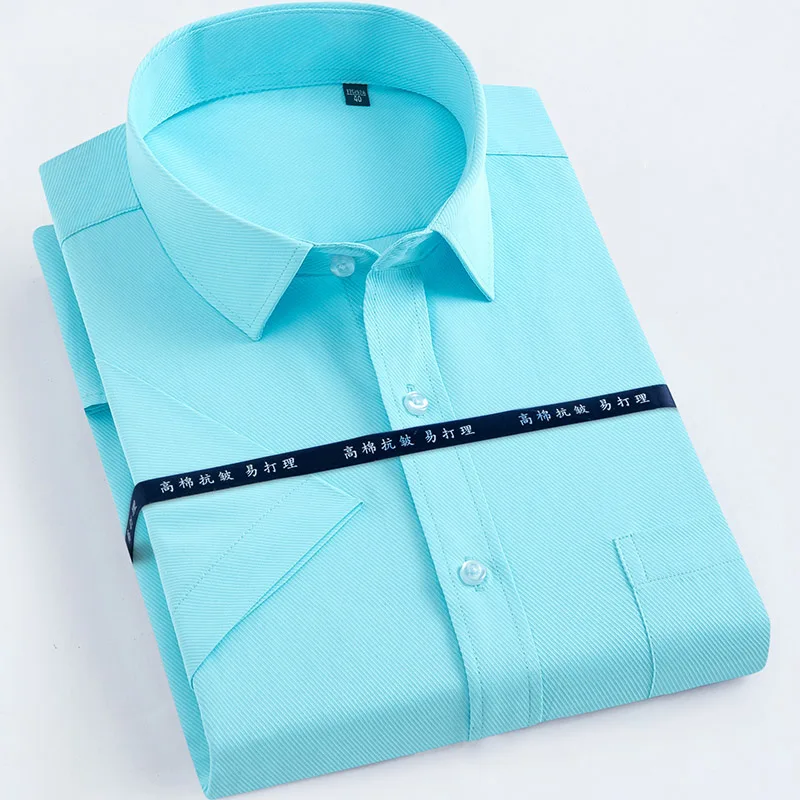 

Summer Fashion Short Sleeve Dress Shirt Male Casual Business Formal Shirt Slim Fit Clothing with Chest Pocket