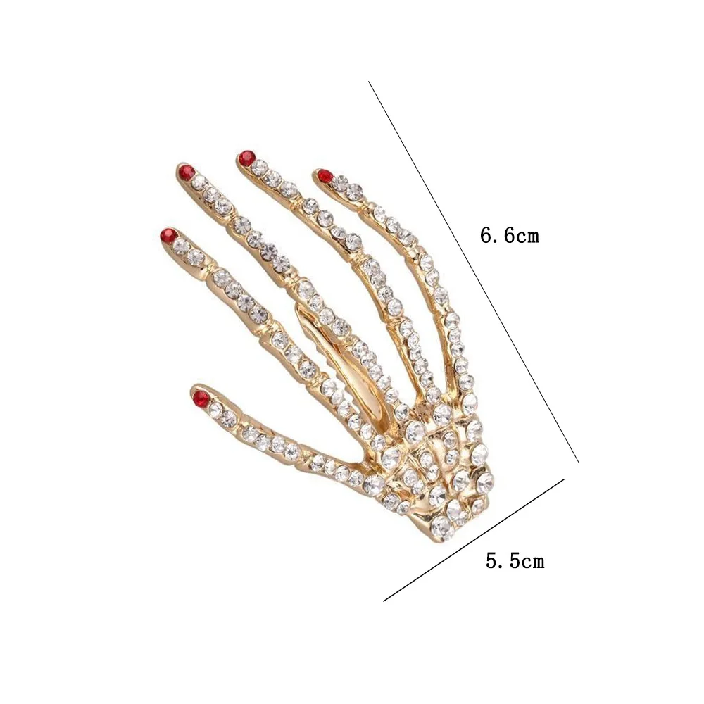 1 Pcs Crystal Rhinestone Punk skull hand Hair Clips for Women girl Easter Halloween Party Hairpins Barrette Headwear Accessories