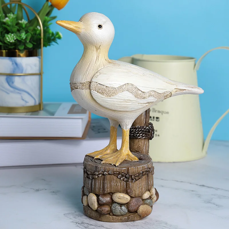 Seagull Figurine Statue Seabird Stump Ornament Animal Bird Resin Sculpture Coastal Beach Home Office Decoration Birthday Gift