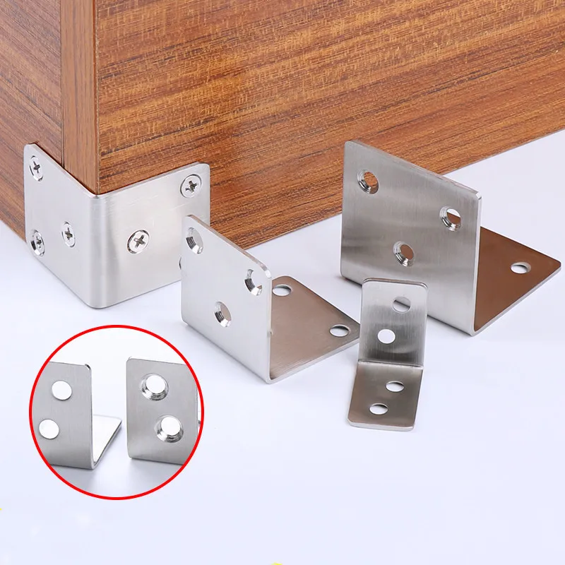 

4pcs Stainless Steel Corner Bracket Furniture Cabinet Chair Table Fixed Connectors 90 Degree Angle L Shape Support Home Hardware