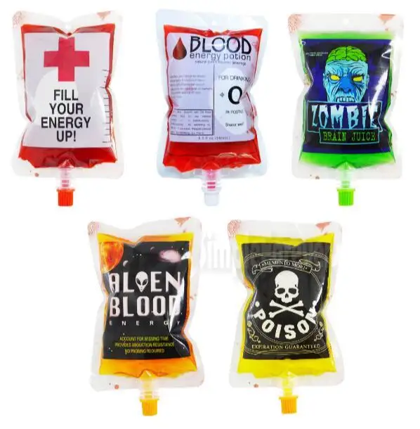 250 ML 500 PCS Spout Bag Imitation Blood Bag Drink Liquid for Halloween,Party, Bar Supplies, Creative Funny Cocktails Pack