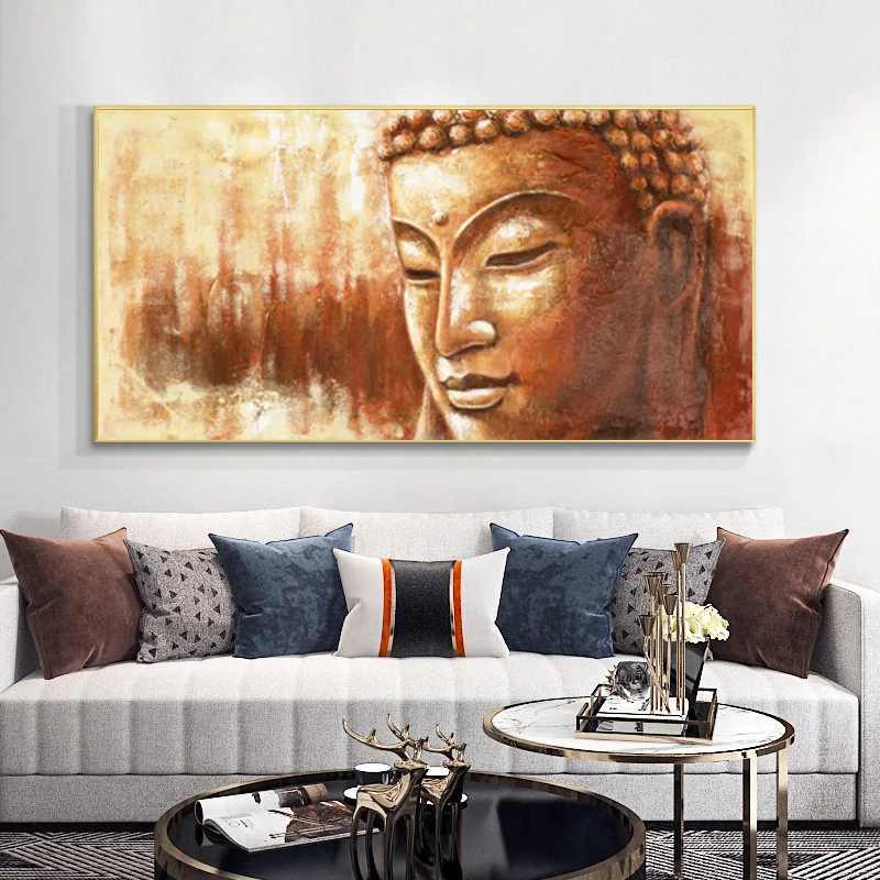 Golden Buddha Abstract Canvas Painting, Religious Wall Art Pictures Posters and Prints, for Living Room Home Decor No Frame