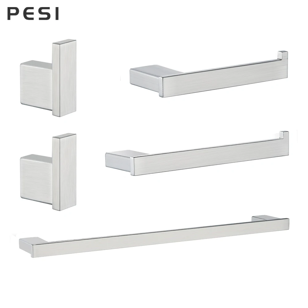 High Quality Bathroom Hardware Set Towel Rack Paper Holder Brushed Steel Toilet Brush Towel Ring Robe Hook Bathroom Accessories.