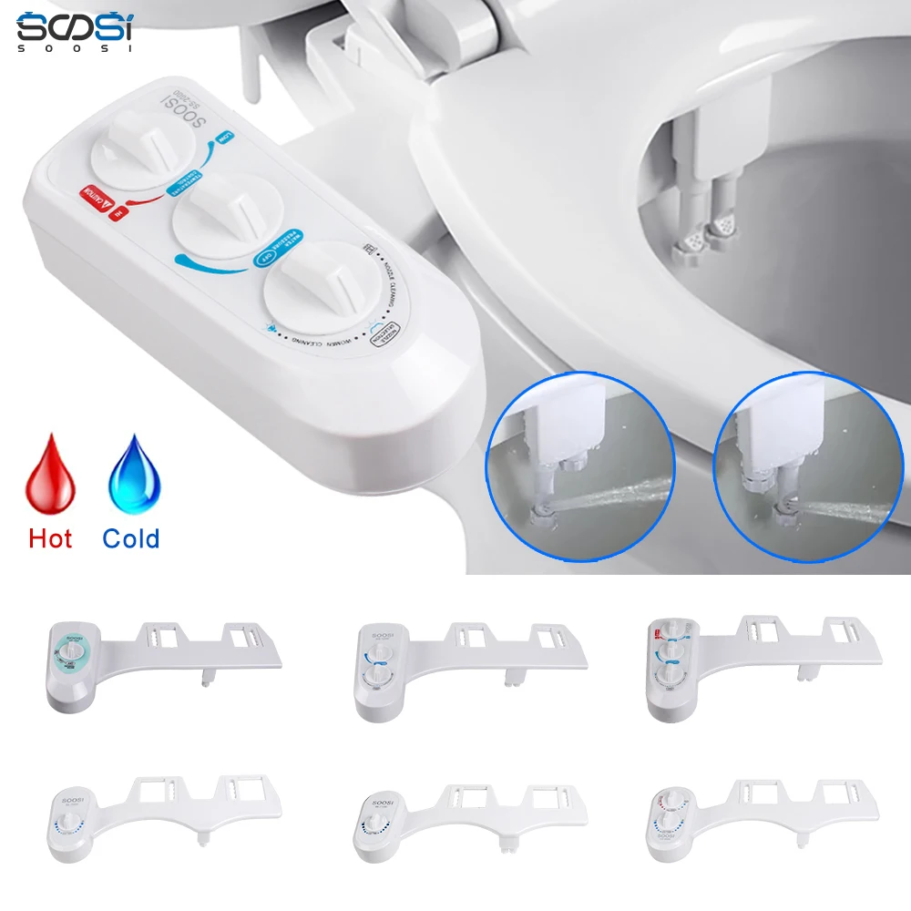 

SOOSI Toilet Seat Bidet Attachment Bathroom Sprayer Self-Cleaning Nozzle Fresh Water spray Muslim Shattaf Wash Ass easy install