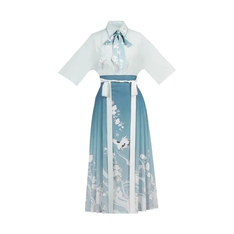 Improved Two-piece Hanfu Women's Summer Embroidered Chinese Element Fashion Suit Fashion Retro Fishtail Dress Girl Dress Chinese