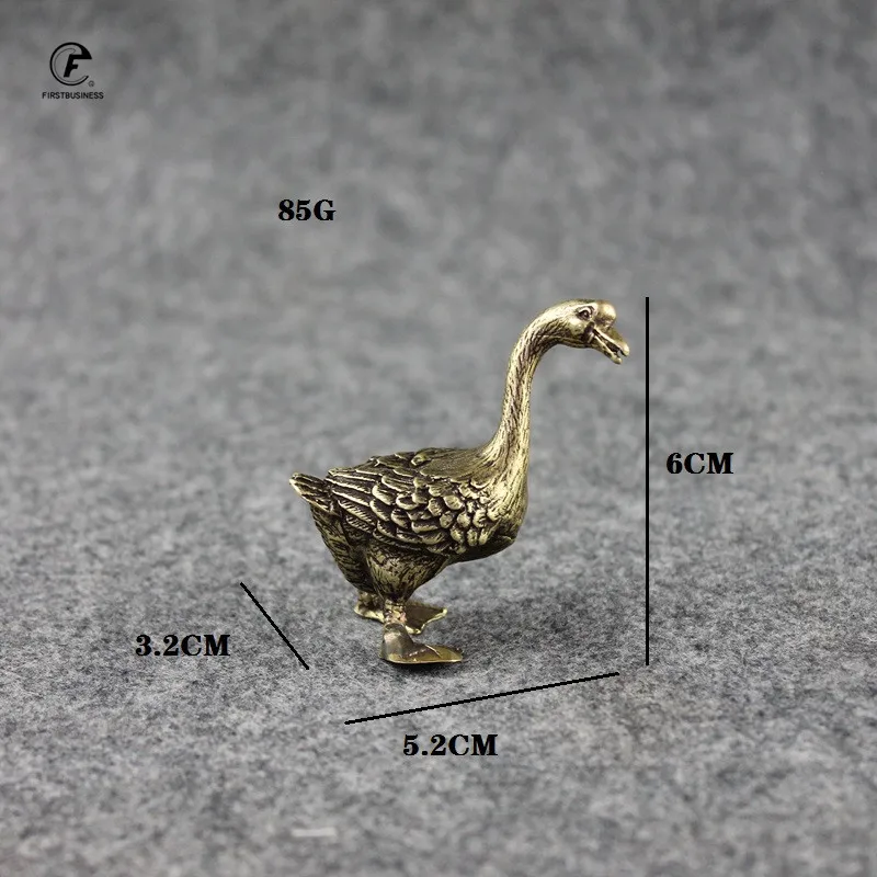 Retro Copper Solid Goose Figurines Small Animal Statue Ornaments Antique Brass Tea Pet Decor Office Desk Decoration Accesories