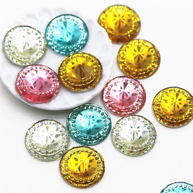 50pcs Shining Round Acrylic Rhinestone Flat back Cabochon Art Supply Decoration Charm Craft DIY 16mm no hole