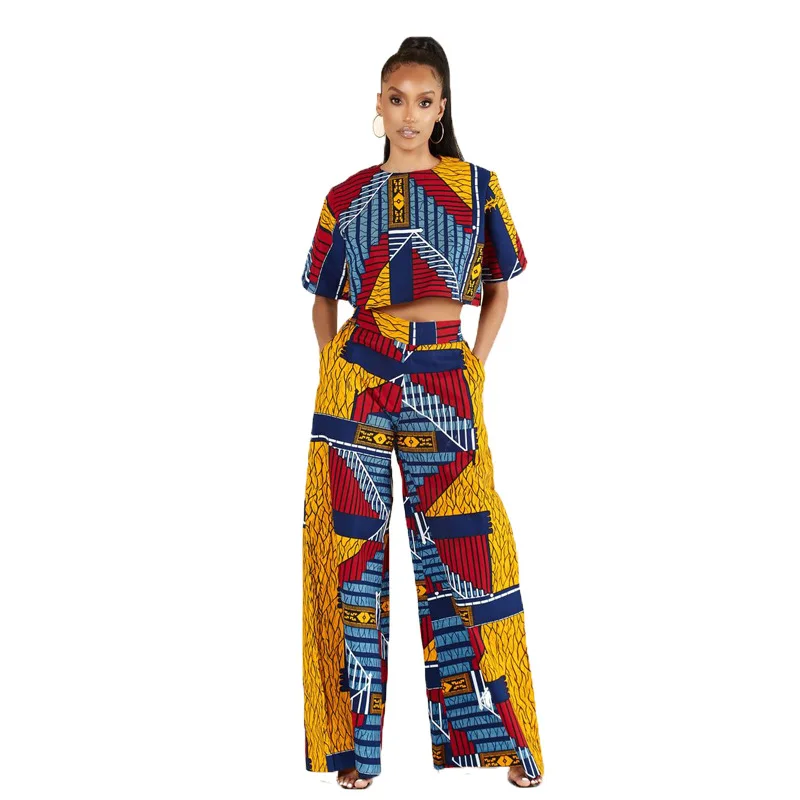 2021 Autumn Sexy African Women Printing Two Pieces Sets Top and Skirt African Suit African Clothes for Women