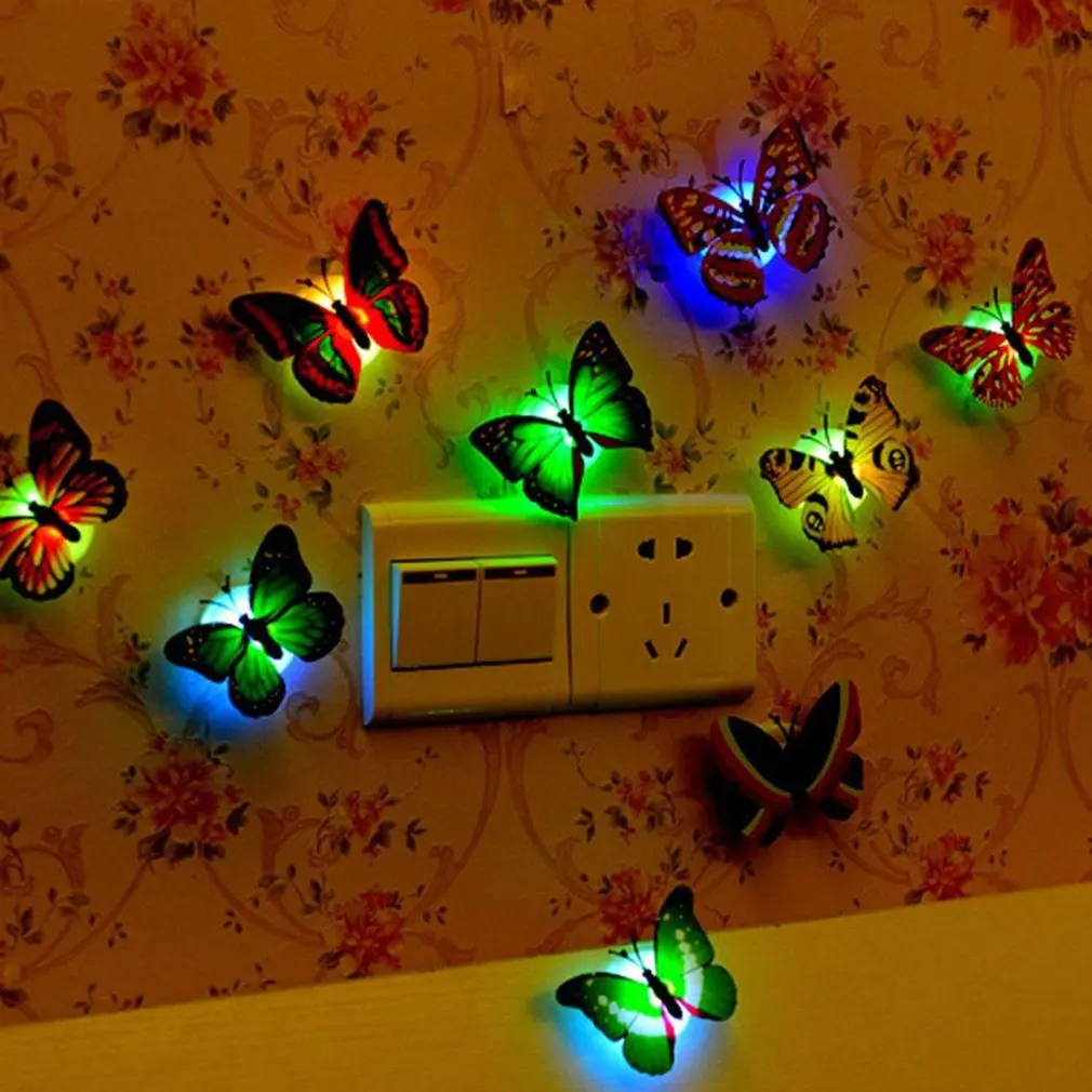 Lampu dekorasi dinding LED warna-warni, lampu dekorasi dinding bentuk kupu-kupu untuk kamar anak-anak, lampu dekorasi tahan lama hemat energi