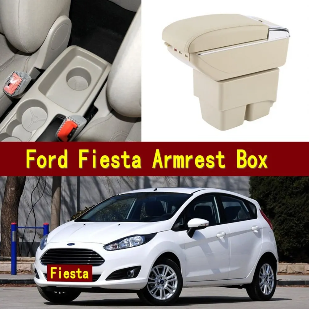 

For Ford Fiesta armrest box central Store content box with cup holder ashtray USB Fiesta armrests box