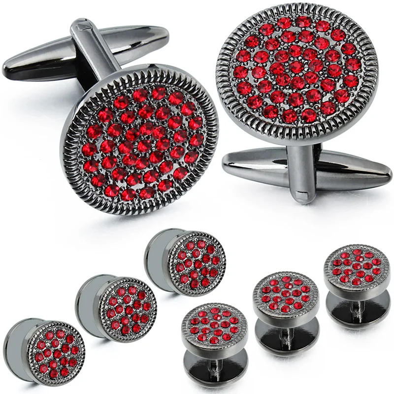 HAWSON Men\'s Black Gunmetal Crystal Cufflinks & Studs Set Formal Business Wedding Tuxedo Shirt Accessories Men\'s Shirt Jewelry