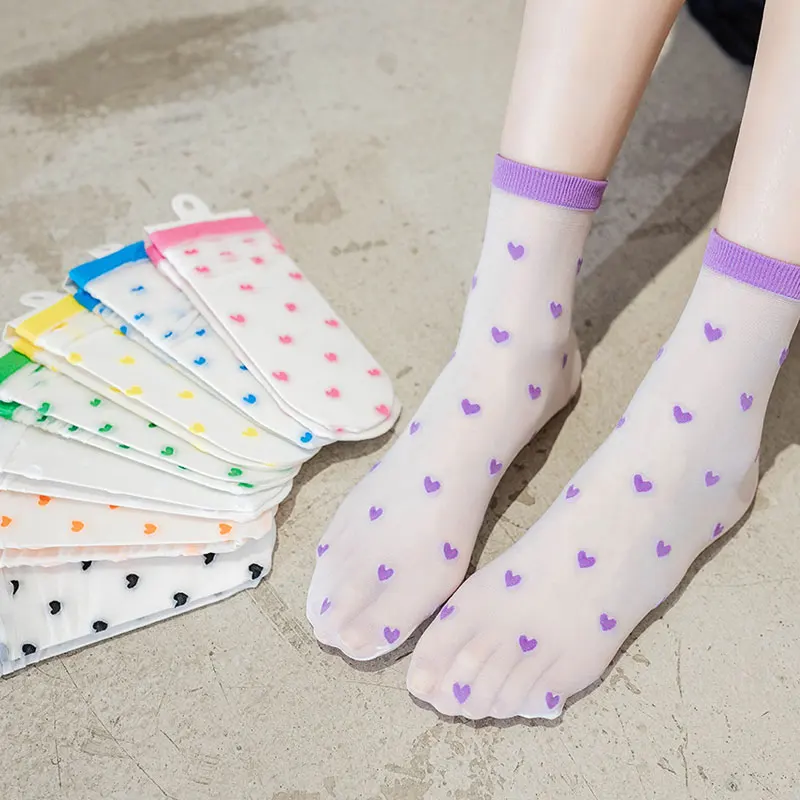 Children summer ultra-thin Transparent love crystal socks girls baby breathable Korean cute princess ice silk socks summer style