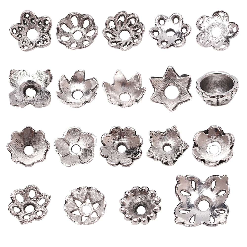 50PCS/LOT Hollow Beads Alloy End Caps Tibetan Silver Metal Round Spacer Beaded Fit Charms Bracelet DIY Jewelry Making Supplies