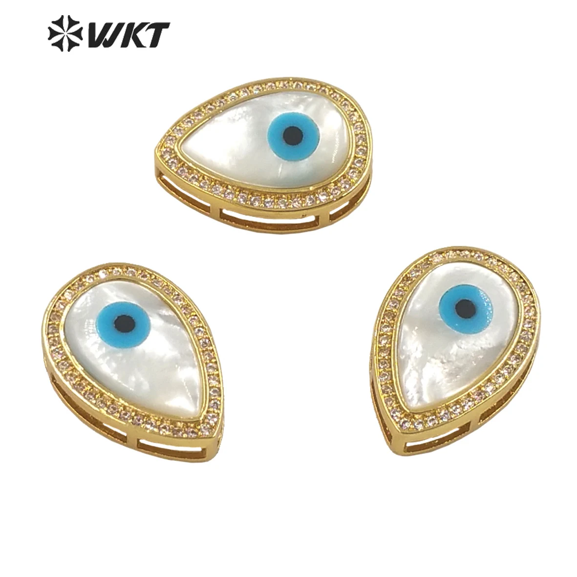 

WT-MP205 WKT Hot Design Gold Plated Micropave Cubic Zircon Bezel Setting White Shell Water Drop Pendants Women Tear Eye