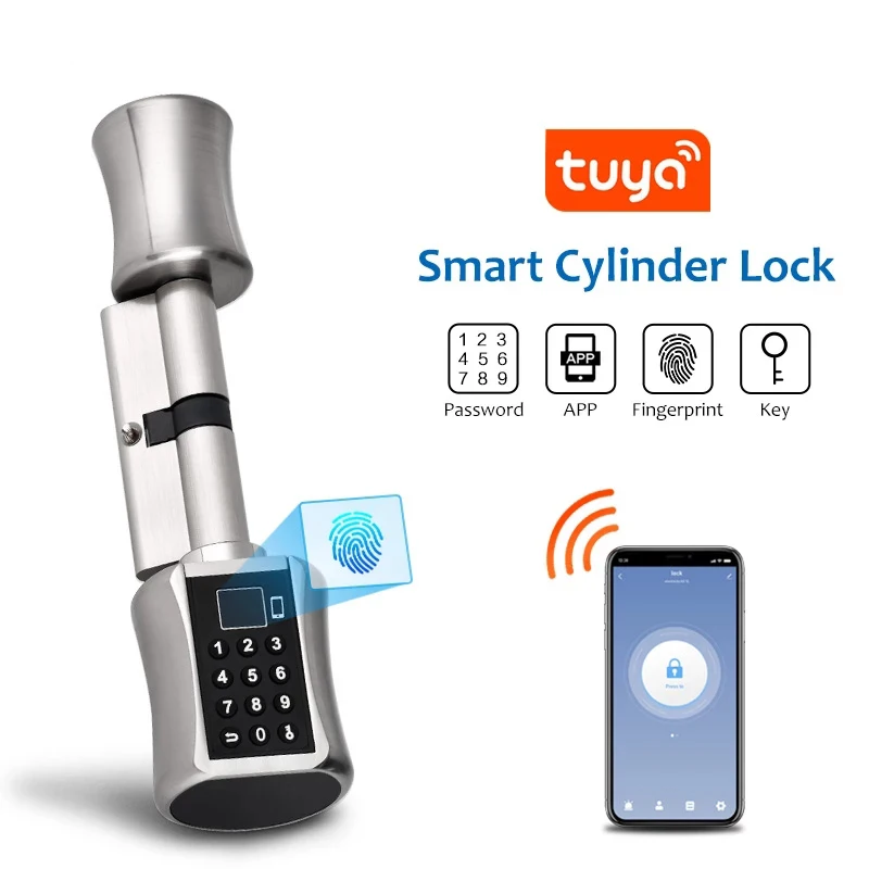 

WIFI Fingerprint Cylinder Lock Tuya APP Remote Unlock Biometric Electronic Locks Digital Keypad Keyless Lock For Home Apartment