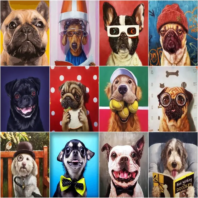 

GATYZTORY Coloring By Numbers Funny Dog Kits Drawing Canvas Diy Pictures Animals Oil Painting Hand Painted Gift Home Decor