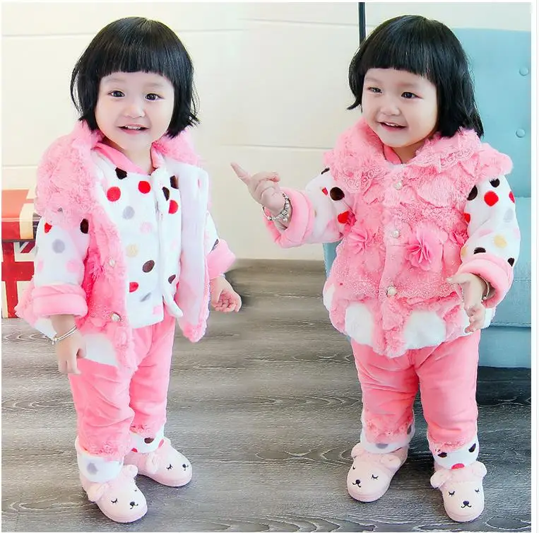 Baby girl lovely cotton-padded jacket suits 5