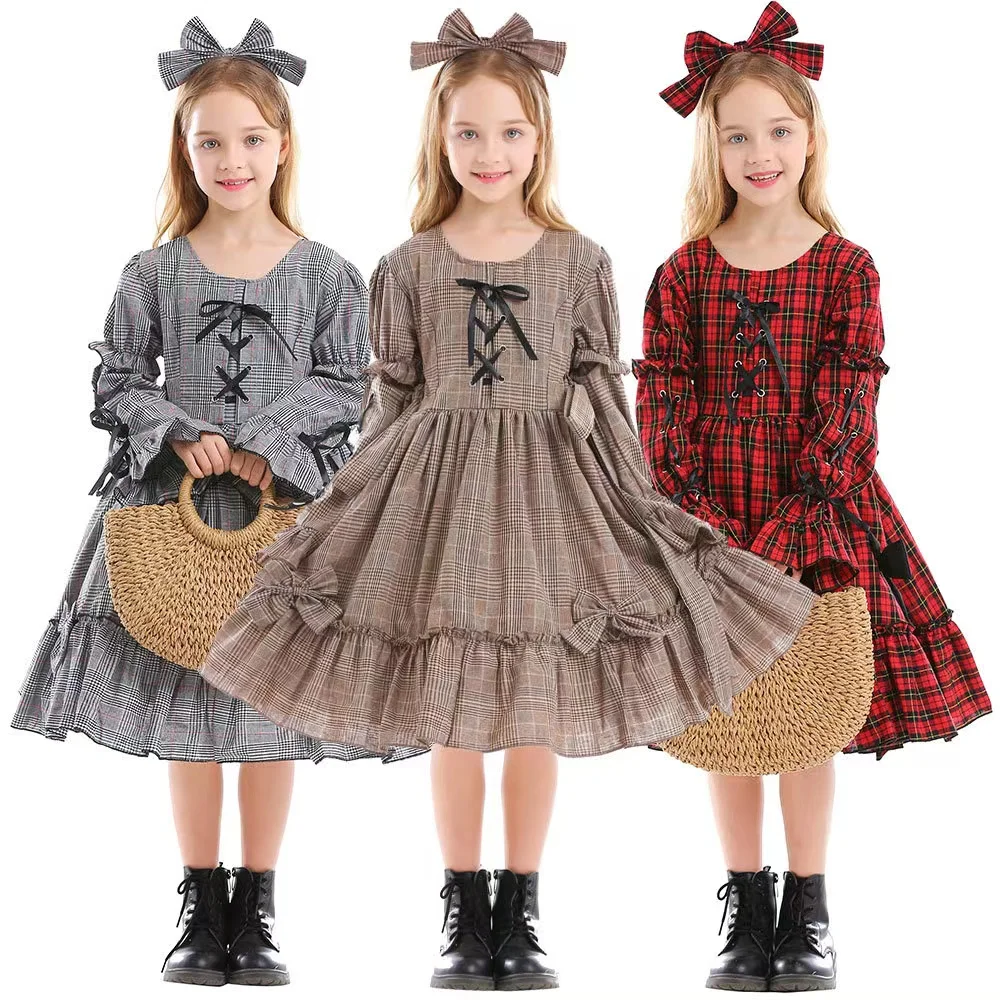 Robe de soirée Lolita rouge à carreaux pour filles, Cosplay Alice pour enfants, Costumes de serveuse d'halloween, de carnaval, de défilé et de jeu de rôle