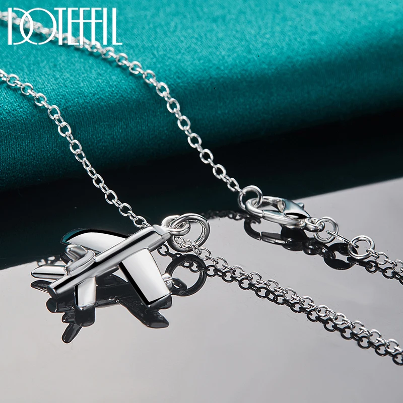 DOTEFFIL 925 Sterling Silver Aircraft Plane Pendant Necklace 18-30 Inch Chain For Woman Fashion Wedding Engagement Charm Jewelry